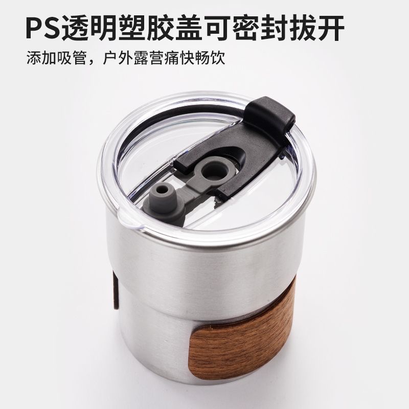 Taza de café americana de acero inoxidable 304 taza portátil con tapa y asa taza de campamento al aire libre antiescaldado taza de agua potable