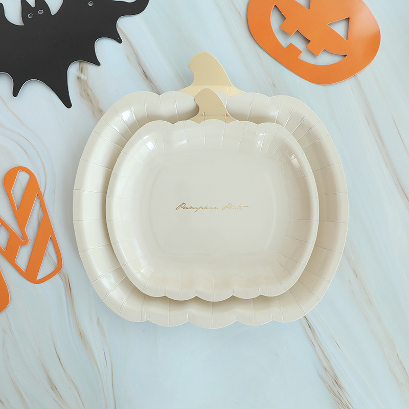 Halloween Pumpkin Paper Plate Disposable in stock Cross-border Thanksgiving Style Dinner Plate Paper Plate Bronzing Party Tableware