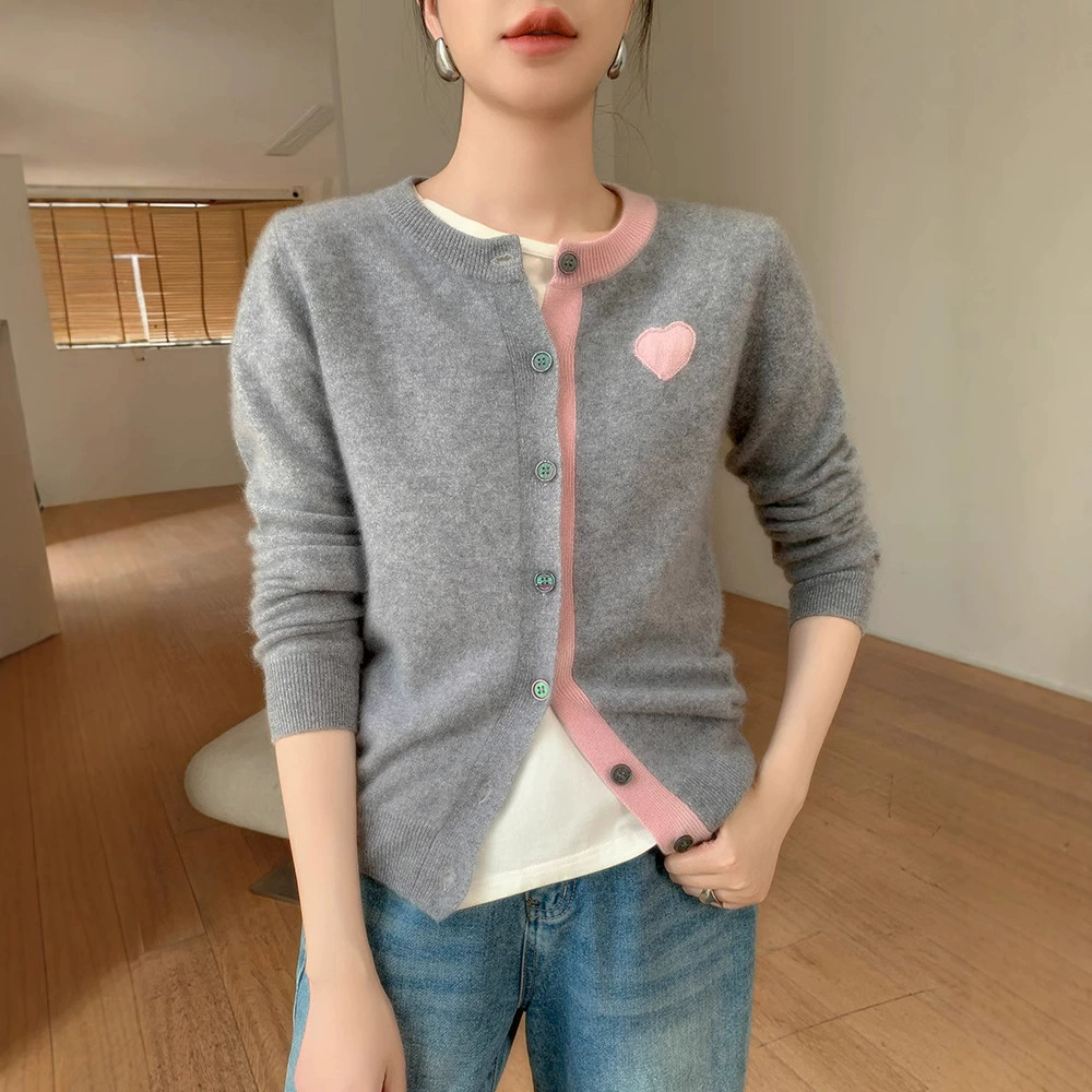 Кашемировый осенний кардиган, комфортное по телу пальто, с embroidery, круглого воротника