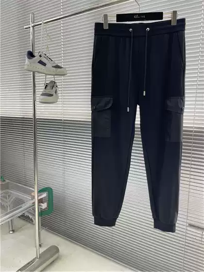 High-End Pujia Autumn and Winter Men's Triangle Logo Casual Pants P Brand Letter Embroidery Pocket Sweatpants Slim Long Pants