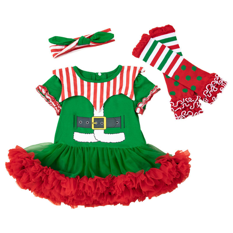 2024 New Girls Spring Clothes Christmas Short-Sleeved Harness Skirt Infant Clothes Harness Clothes Soft and Plaid