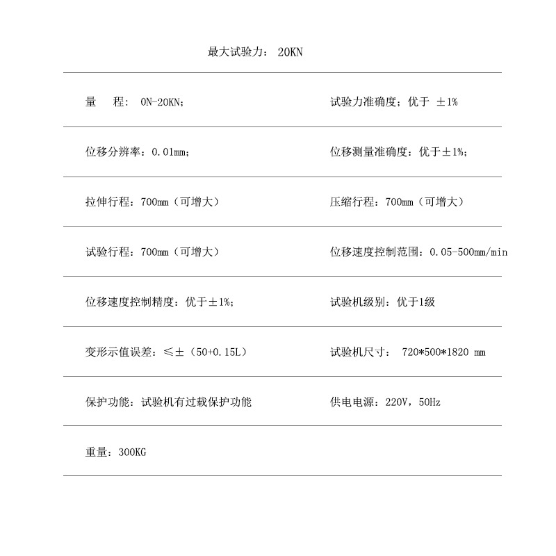 20KN电拉技术参数