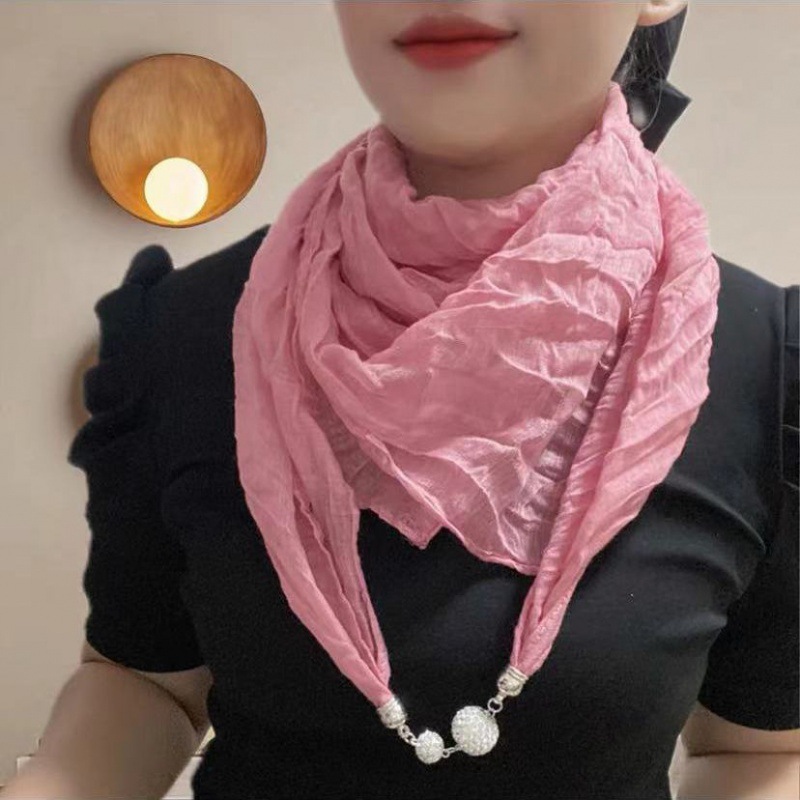 핑크 마그네틱 버클 주름 스카프