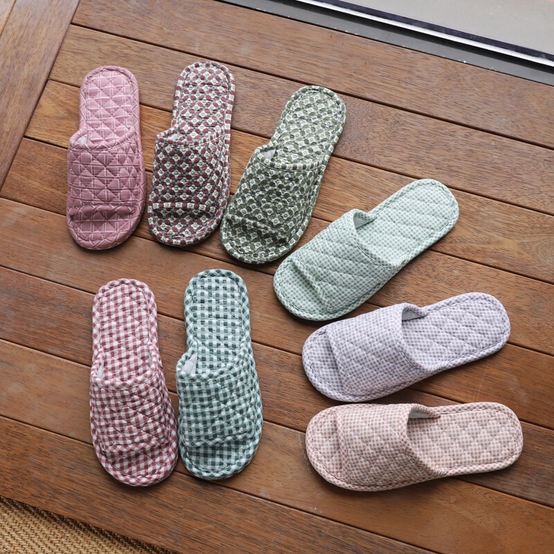 New Four-Season Women's Cotton Korean Style Comfortable Soft Two-Layer Cloth Bottom Non-Slip Home Indoor Slippers Machine Washable