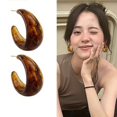 美拉德琥珀色大圈耳环2025新款耳圈高级感耳饰欧美轻奢复古耳钉女
