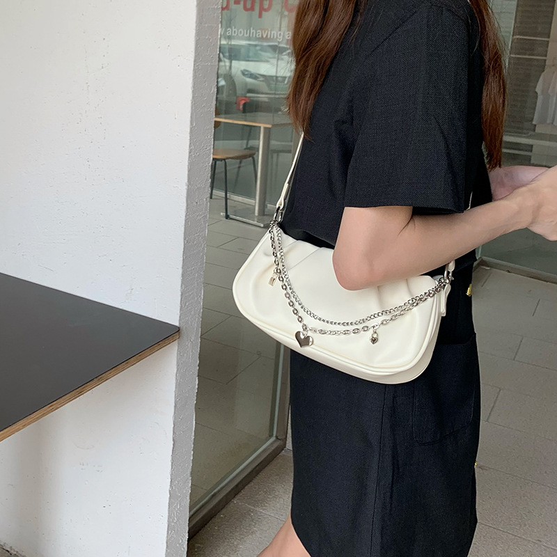Fresh Cloud Underarm Small Design Bolsa de Ombro Plissada Textura Crossbody Feminina Bolsa de Mão Tecida com Corrente_voghion.com