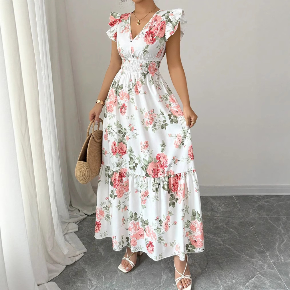 Women's Clothing Elegant Ladies Floral Print Hem Long Clothing_ecoleips.com