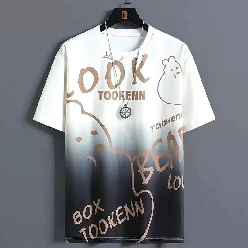 Источник нового производителя большого размера ледяной шелк с короткими рукавами для мужчин летом новый летний свободный летний тренд большой размер тонкий воздухопроницаемый