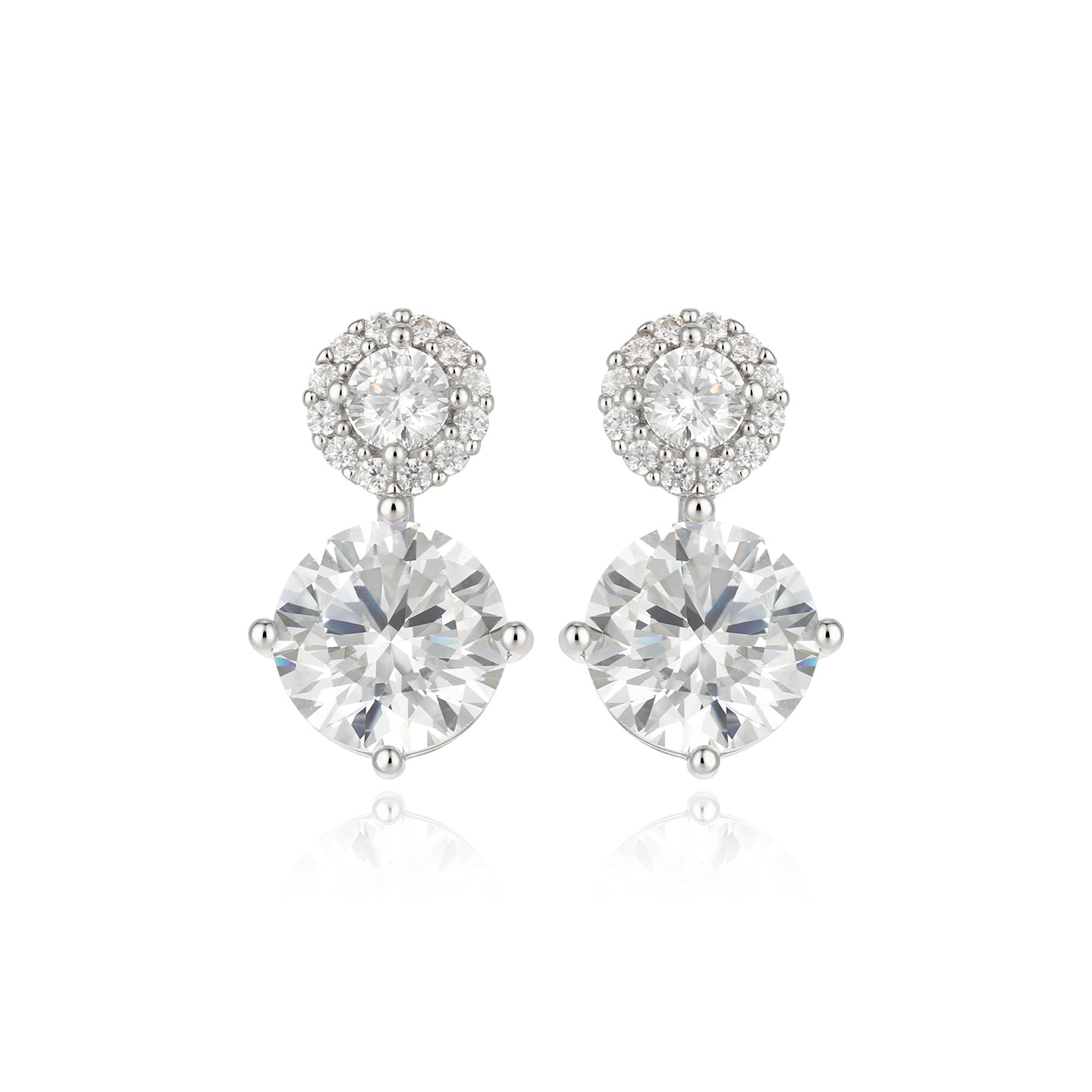 Xuping incrustado con aretes geométricos circulares de zirconio nuevo tipo de aleación de cobre chapado blanco ligero lujoso pernos de aretes al por mayor
