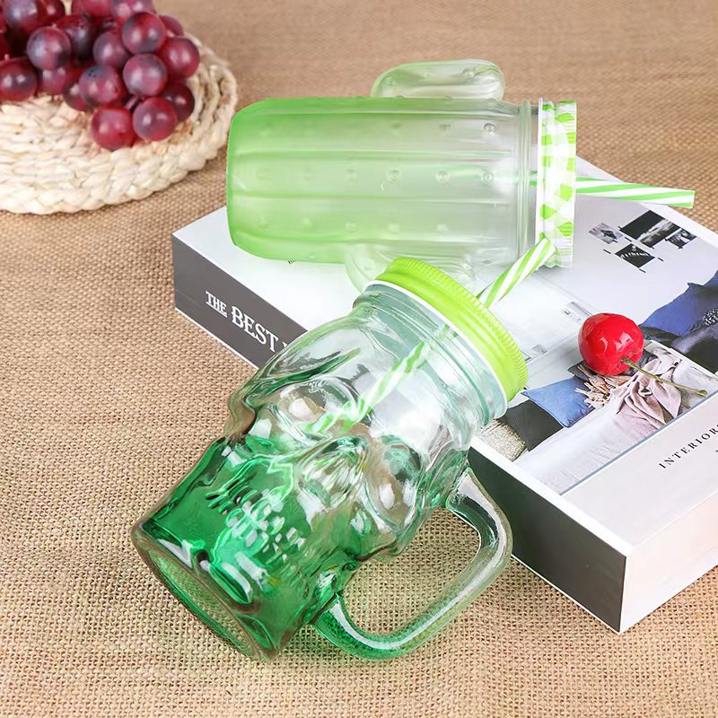 Fábrica al por mayor Polla taza Internet celebridad gradiente color Mason taza paja vidrio taza con mango fútbol taza de agua