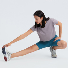 Merillat Merillat 2022 spring and summer navel-baring loose yoga top solid color fitness short-sleeved