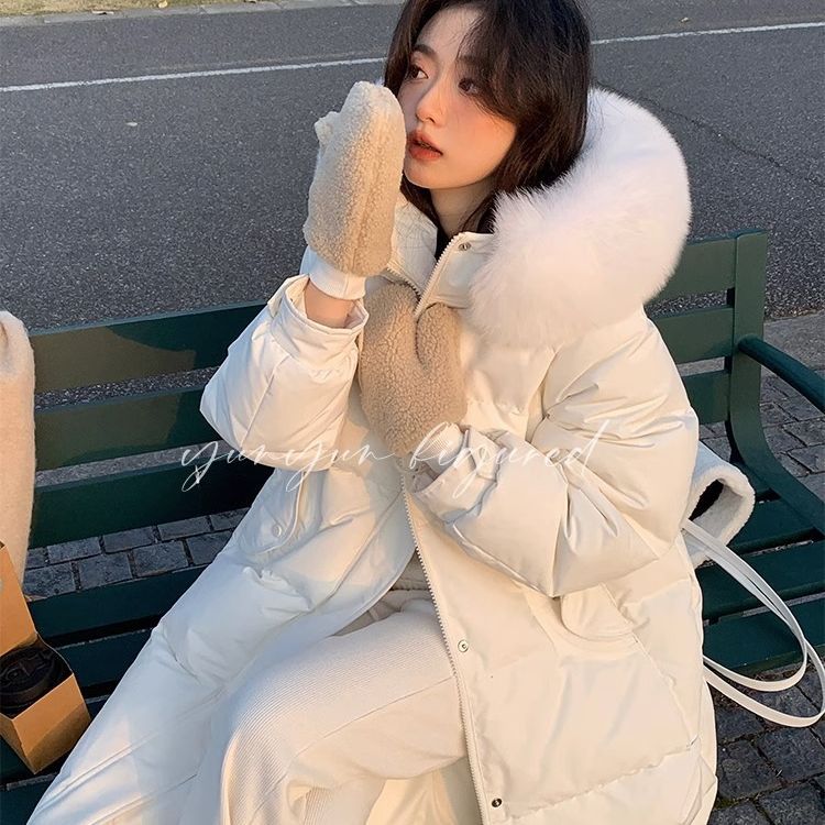 2023 Winter New Fashionable and Fashionable, Thickened Mid length Hooded Knee Over White Duck Down Women's Coat, Fox Big Fur Collar