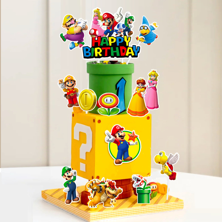Mario theme cake decoration card Super Mary birthday cake plug-in set layout supplies 1+23 Mario theme cake decoration card Super Mary birthday cake plug-in set layout supplies 1+23