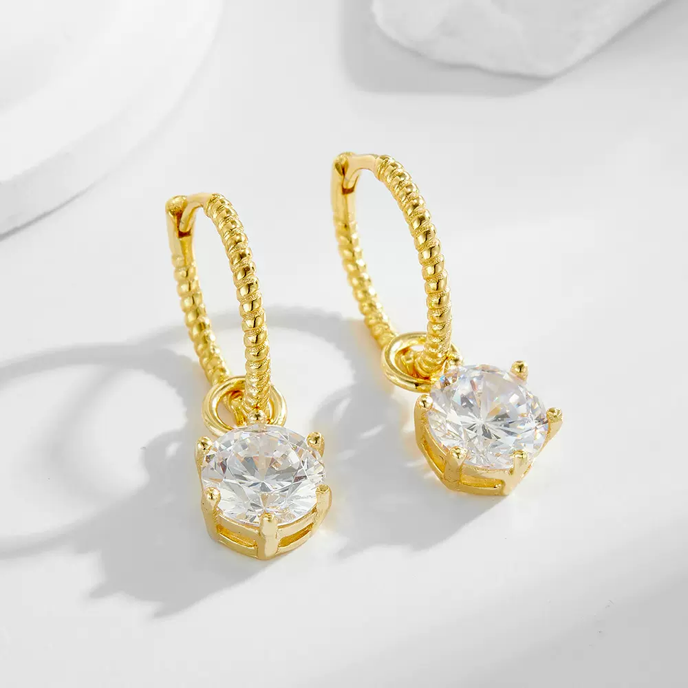 S925纯银圆形锆石耳环女新款时尚简约百搭潮耳圈耳坠高级感耳饰品