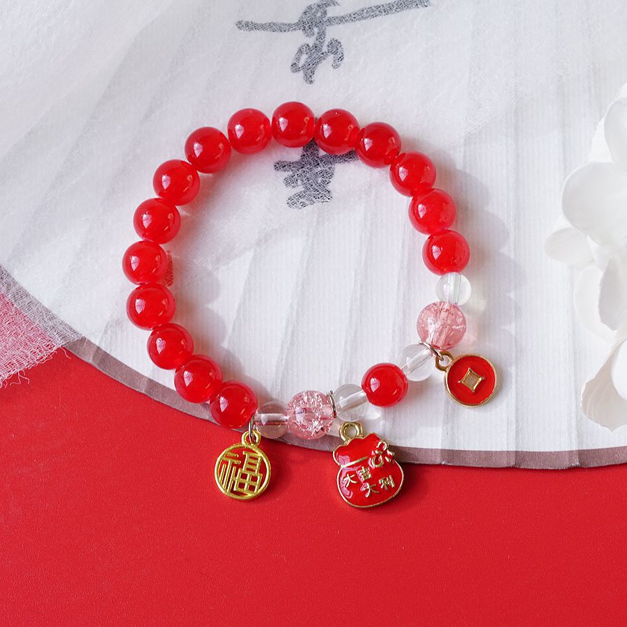 thumbnail image 1 of Pulsera de cuerda roja de conejo Temperamento dulce Pulsera de cuentas de cristal rojo lindo Mujer 875 Lucky One, 1 of 2