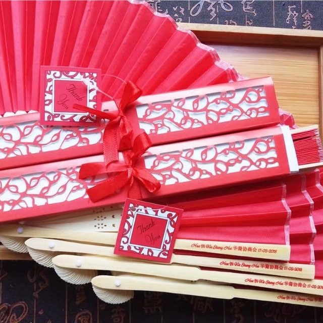 外贸正品欧美创意婚礼扇  高级丝扇礼盒装 印刷边骨丝印婚礼日期