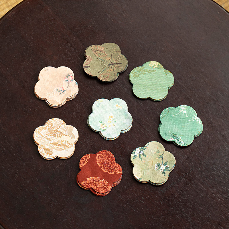 新中式杯垫干泡台新中式小型茶盘实木茶托盘国风海棠干泡茶席茶垫