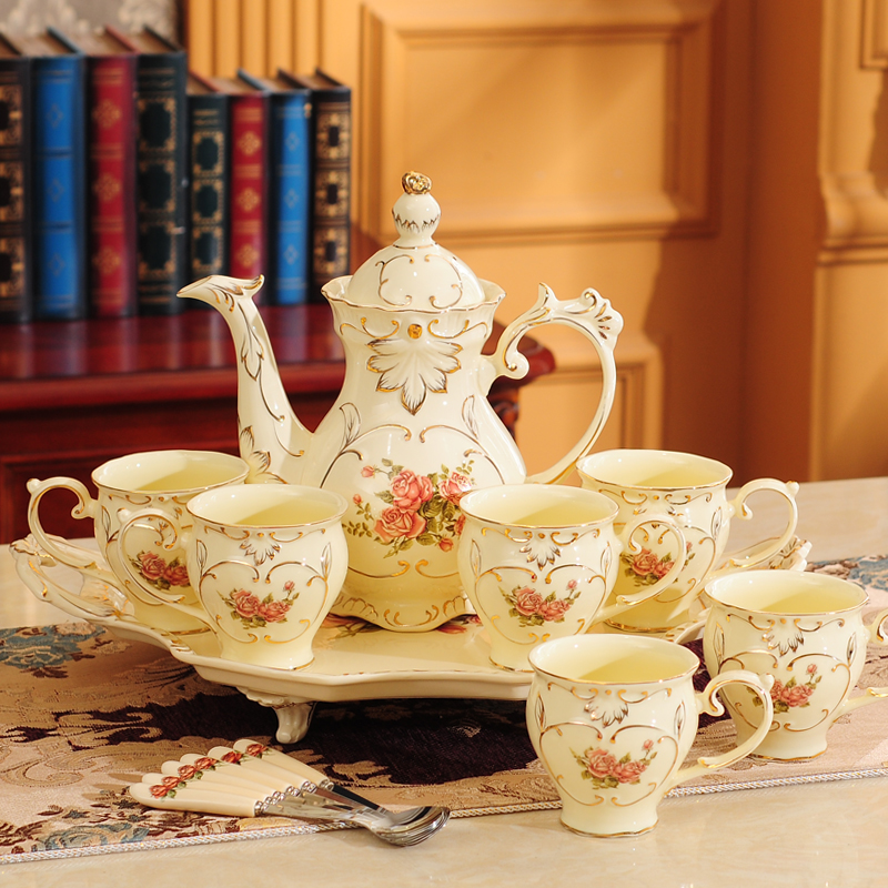 W1TR水杯茶具套装家用欧式客厅陶瓷水具杯具茶杯子茶壶整套奢华带