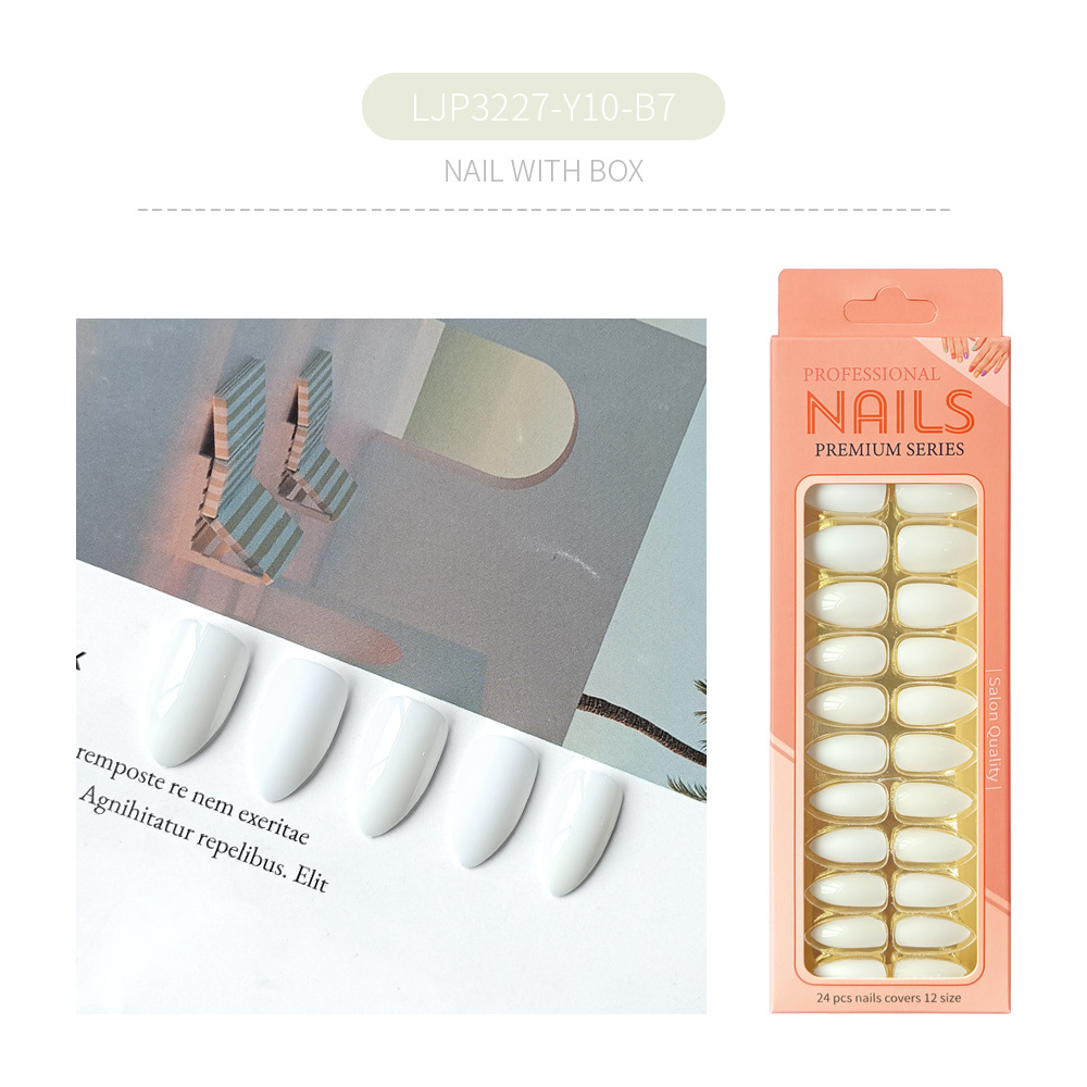 Uñas postizas removibles de color sólido brillante, 24 piezas, puntas de uñas largas en forma de almendra en una caja de papel, uñas de longitud media para decoración de uñas.