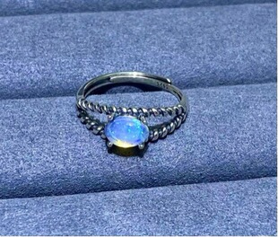 Natural Explosions Opal Ring S925 Silver Women's Jewelry Retro Simple Live Supply