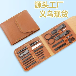 现货黑色12件套指甲刀套装修甲美甲工具套装全套家用指甲剪套装