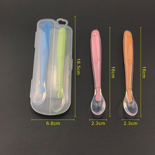 Baby silicone spoon with storage box full silicone training spoon baby feeding soft spoon children feeding tableware
