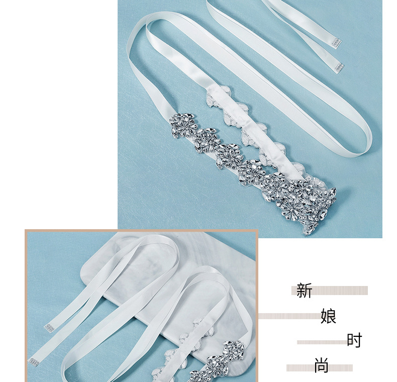 New Wedding Hand-sewn Rhinestone Ribbon Waist Bridal Belt display picture 2