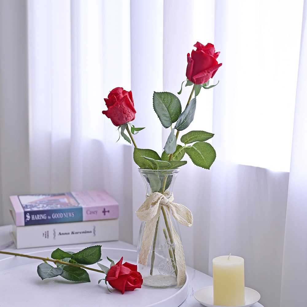 S.A.S. Romántico humectante flores simuladas brotes de rosas adornos para el hogar una sola rosa sensación de flores