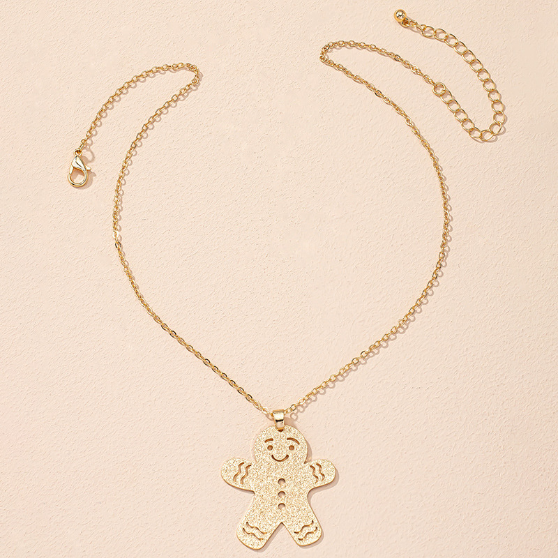 Cartoon cute gingerbread man necklace simple design sense hollow clavicle chain
