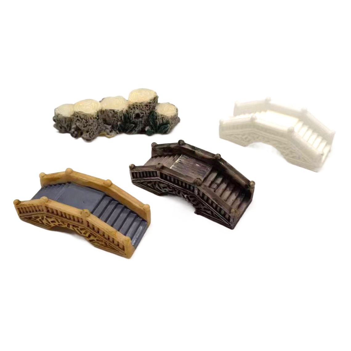 Micro paisaje miniatura puente paisaje árbol pila PVC muelle escritorio creativo decoración acuario natación peces pequeño puente pecera