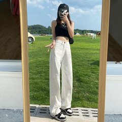 阔腿牛仔裤女高腰白色新款显瘦垂感拖地裤子宽松窄版直筒裤子ins