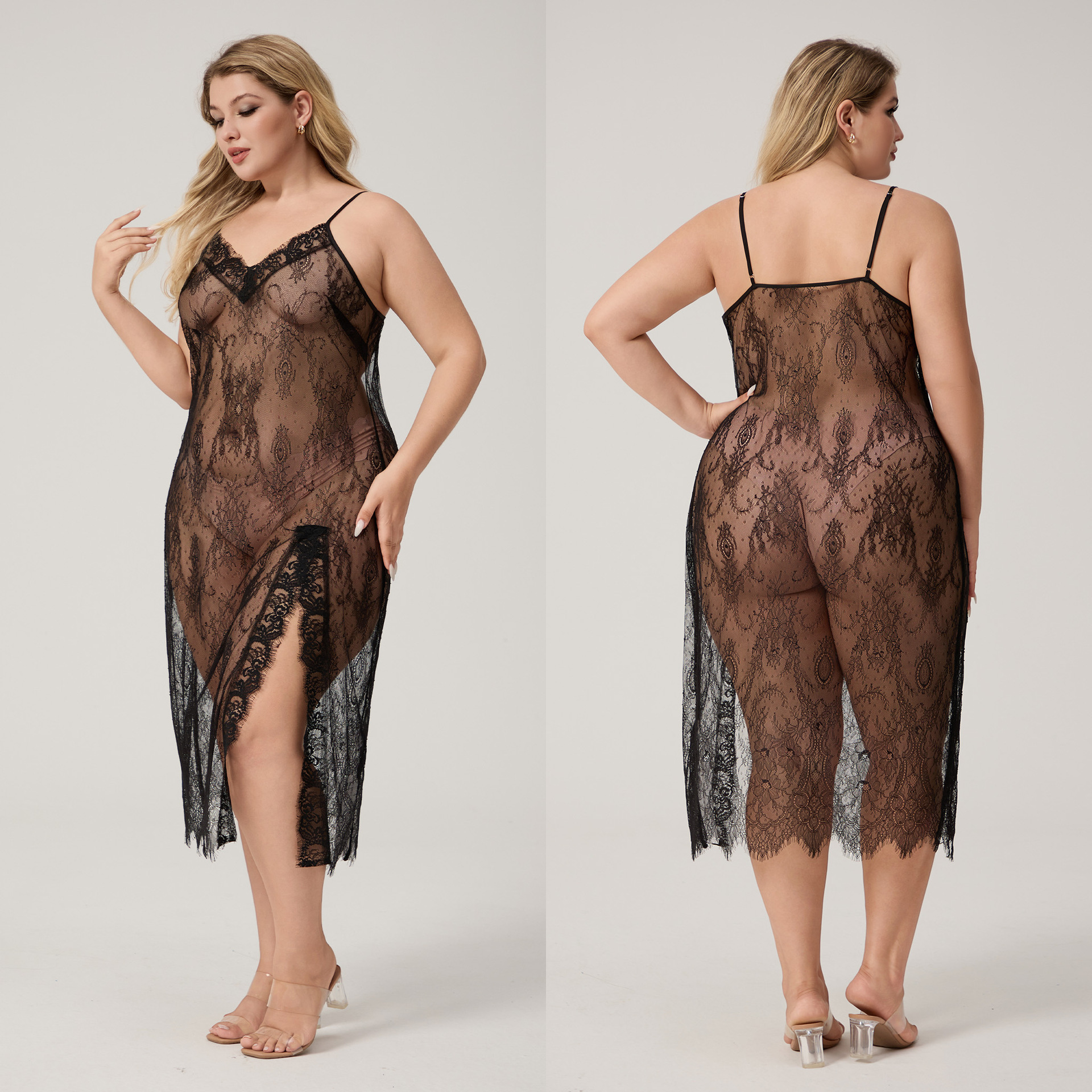 Yaoting nuevo pijama de cinturón de tamaño grande para mujeres verano satén de encaje sexy pijama larga ropa para el hogar CQ3813