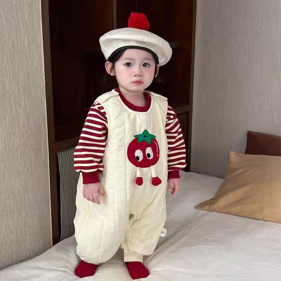 옷 가을과 겨울 슈퍼 귀여운 점프 수트  소녀면 패딩 멜빵 기모 스웨터 따뜻한 투피스 세트
