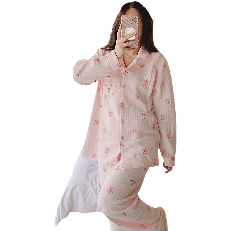 Кардиган Верхняя одежда Новый костюм Лацкан Мультфильм Медведь Воздух Хлопок Теплая Пижама Беременные Женщины Послеродовая Одежда для Разряда Лактации