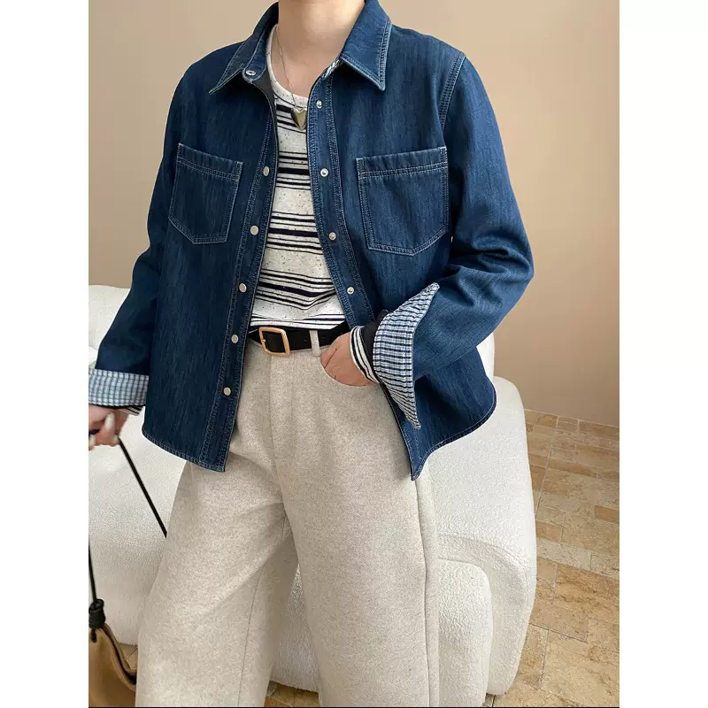 司南 经典丹宁 水洗蓝明外缝线宽松休闲加绒牛仔衬衫叠穿 SN8217