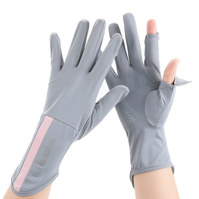 Guantes de protección solar verano hombres y mujeres de pareja delgada antideslizante transpirable ciclismo elástico transpirable dos dedos guantes de seda de hielo