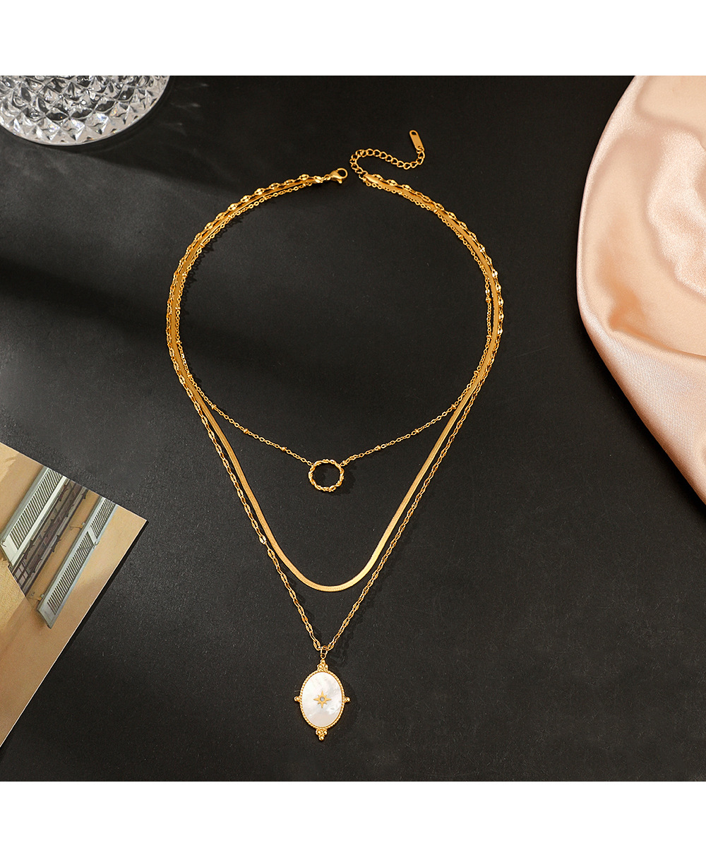 Fashion Geometric Stainless Steel Inlay Shell Necklace 1 Piece