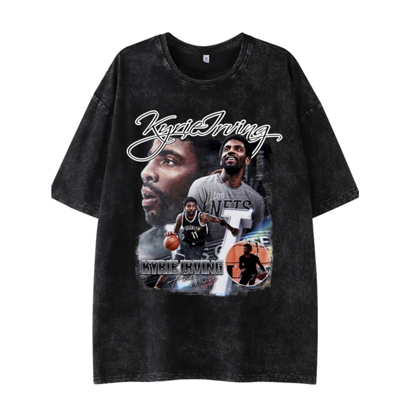 Irving American Retro Old Washed Printed Short-Sleeved Loose Casual Spring and Summer Trendyy Nba Star Men's and Women's T-Shirts