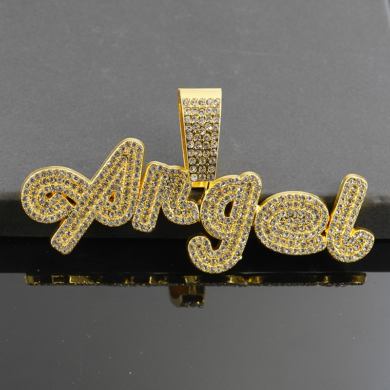 Europa y América Hip Hop material de aleación Ángel colgante de letras de diamantes completo collar de cadena cubana personalidad accesorios hipster
