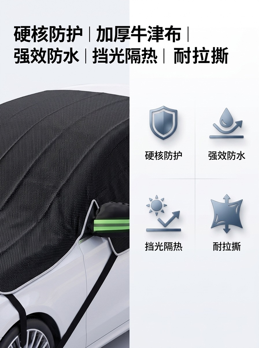Cross-border best-selling car snow cover, 600D Oxford cloth front snow protection half-cover, winter anti-freeze sunshade and snow shield