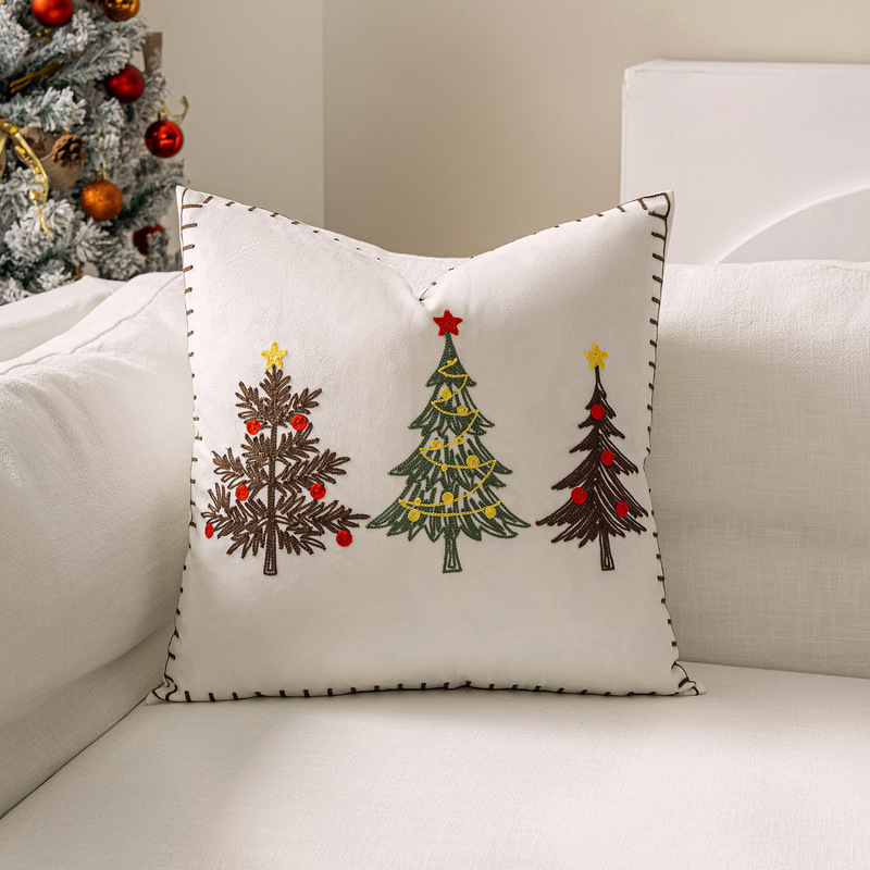 ヘラジカのクリスマスツリーブロンズ枕カバー、秋冬スノーフレーク刺繍クッションカバー45*45、クロスボーダーホットセール|undefined