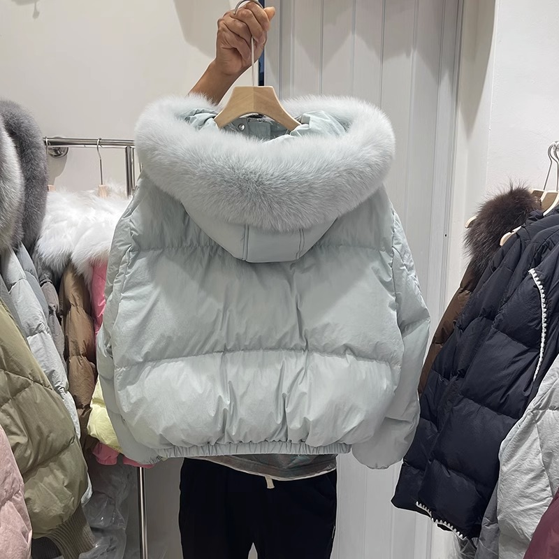 Damenbekleidung weiße Ente Warme Jacke dicke lose Pufferjacke kleiner Mantel_voghion.com