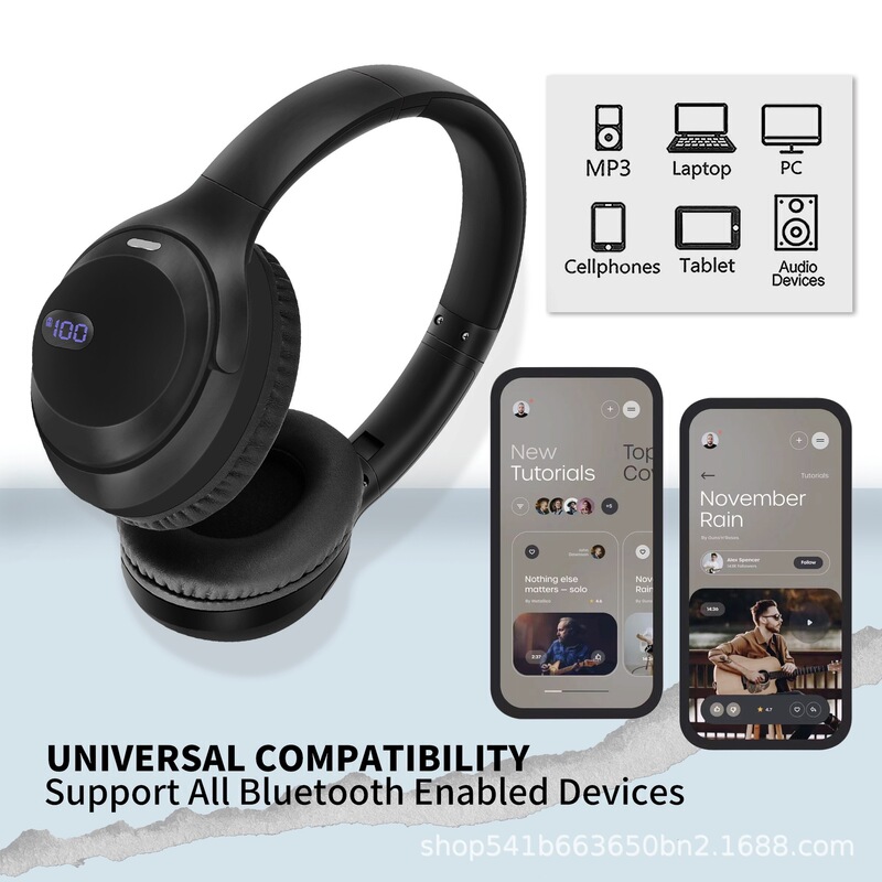 Head-mounted Wireless American Cross-border New Internet Celebration Retro Bluetooth Headset Power Digital Display Low Delay Long Endurance