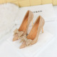 1829-H5 Style Banquet Sexy Women's Shoes Super High Heel Sequin Fabric Shallow Mouth Pointed Rhinestone Bow Tie Single Shoe