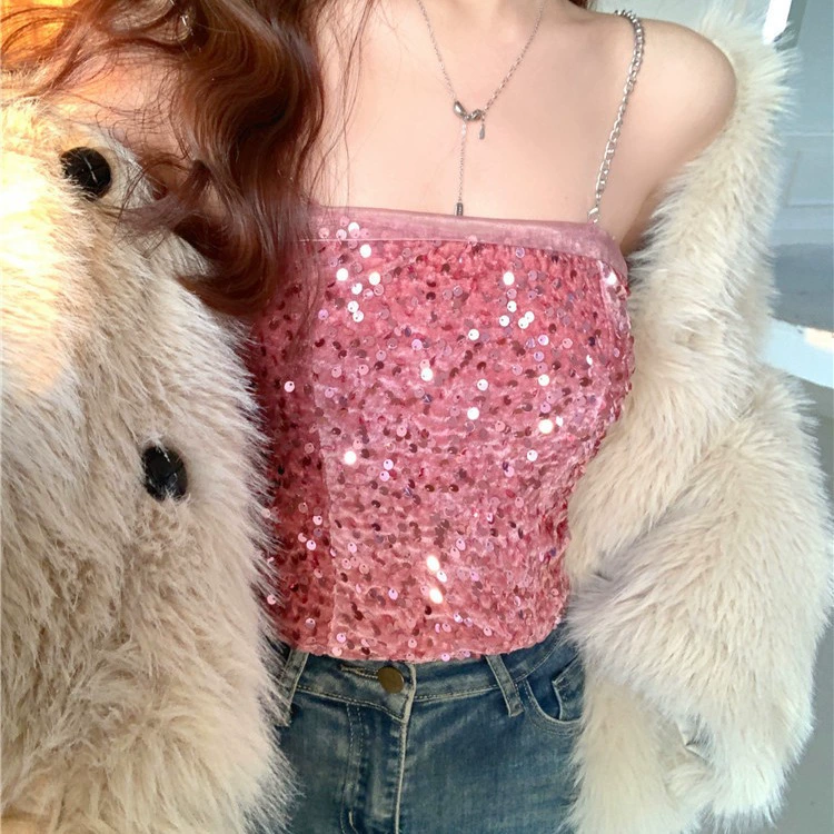 Sexy nail sequins, spring tank top, top with cups, trend of season, fitted, lifting effect