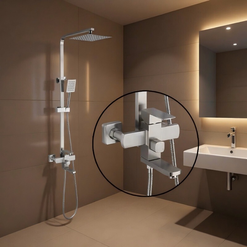 Special Offer 304 Stainless Steel Square Shower Set with Hot and Cold Adjustable Pressure-Boosting Overhead Showerhead