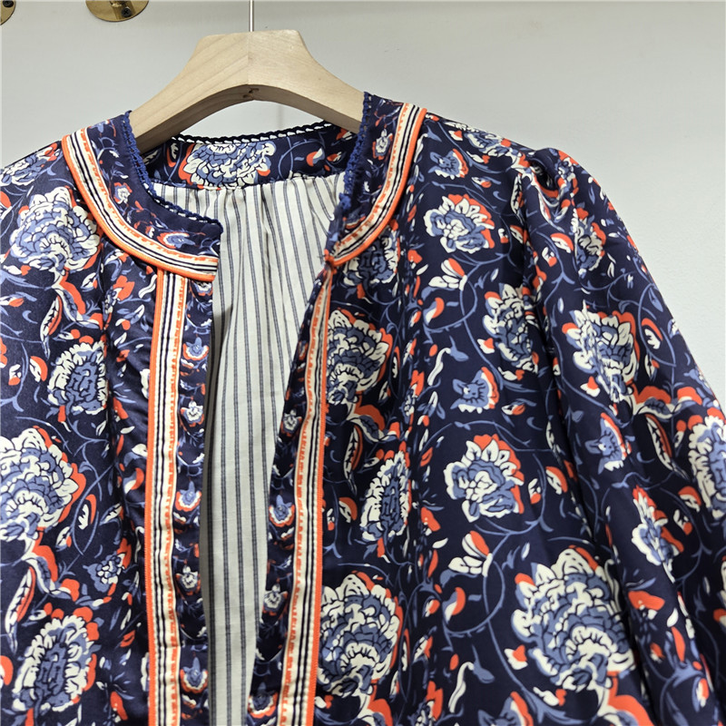 Chaqueta Corta Estampada con Mangas Abullonadas Poliéster Sin Botones