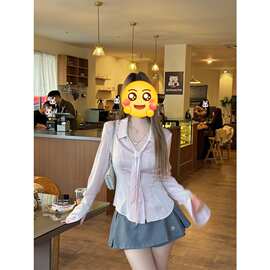 跨境领带条纹收腰修身长袖衬衫上衣女2025秋季新款纯欲甜辣妹裤裙