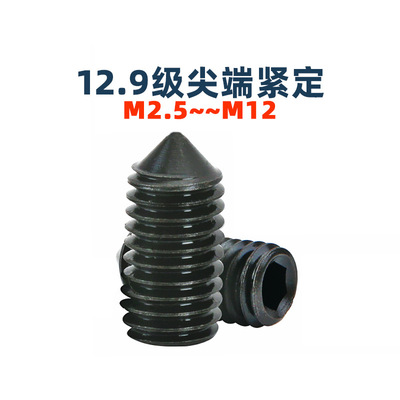 12.9级尖头紧定螺丝钉机米尖端顶丝止付无头内六角M2.5-5M6M10M12