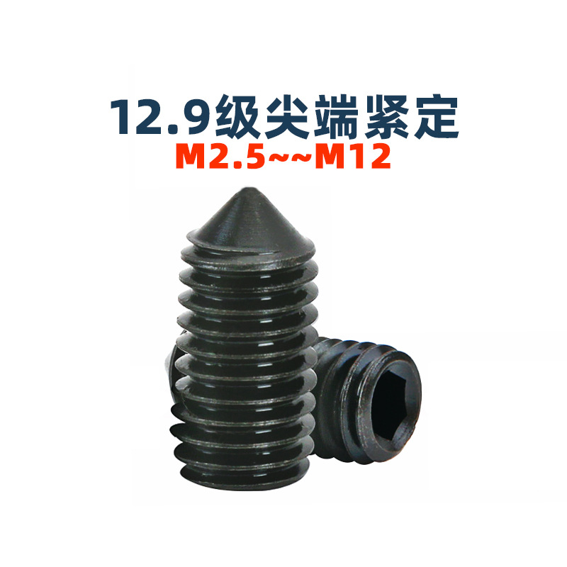 12.9级尖头紧定螺丝钉机米尖端顶丝止付无头内六角M2.5-5M6M10M12